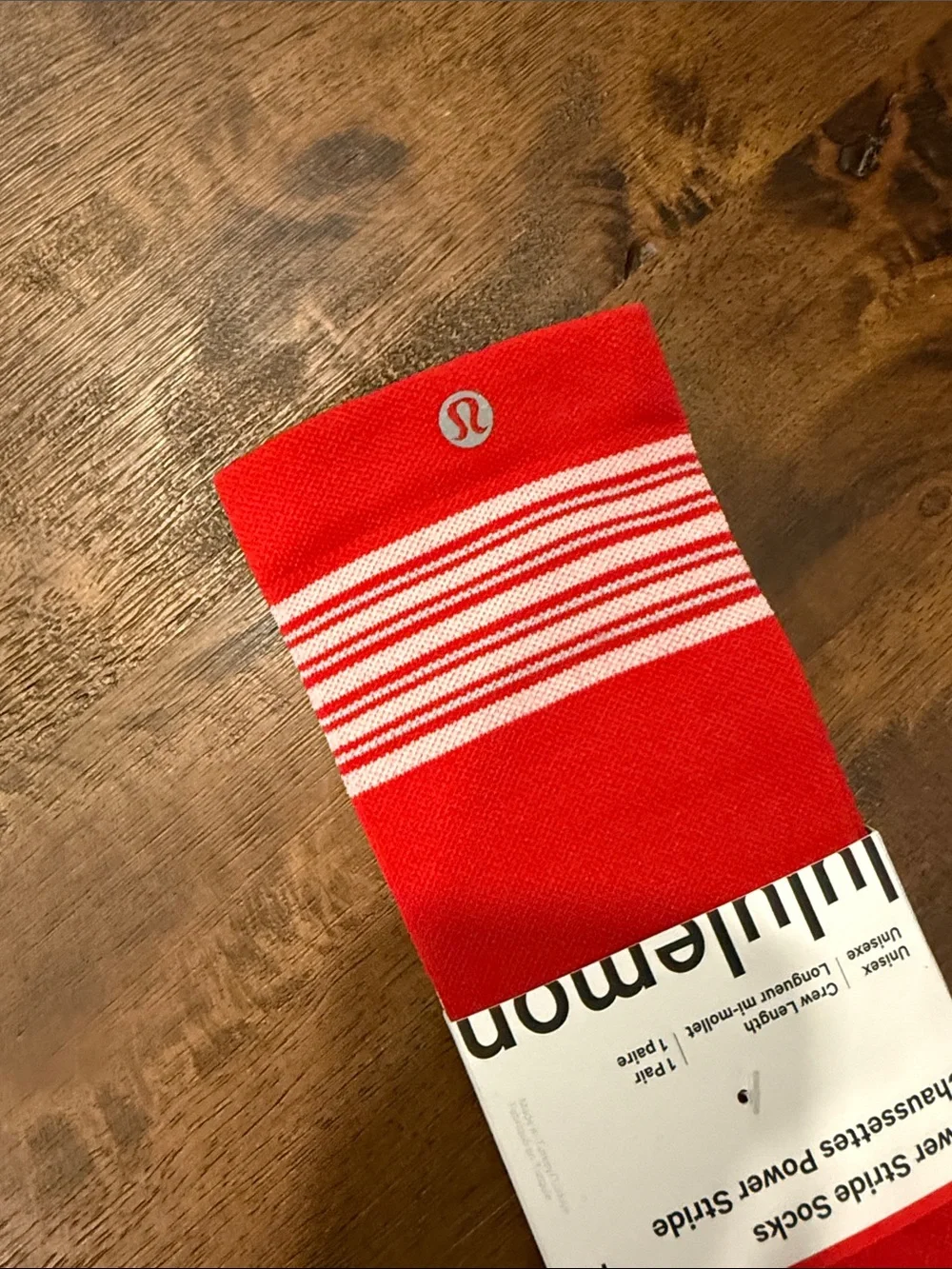 lululemon athletica Red Crew Athletic Socks with White Stripes - XL